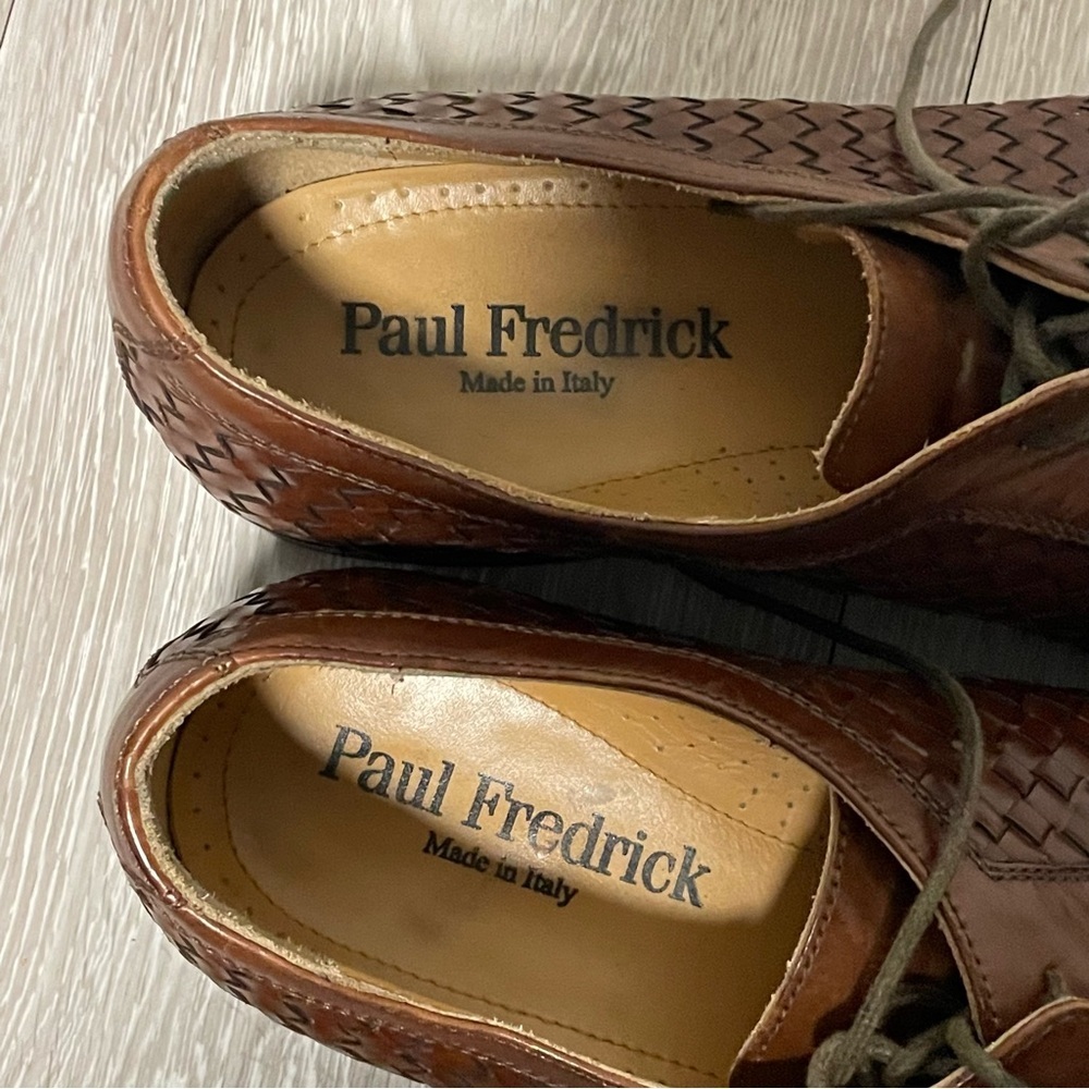 Paul Fredrick Italian Woven Leather Dress Shoes Mens Derby Brown Size 11 - Picture 5 of 5